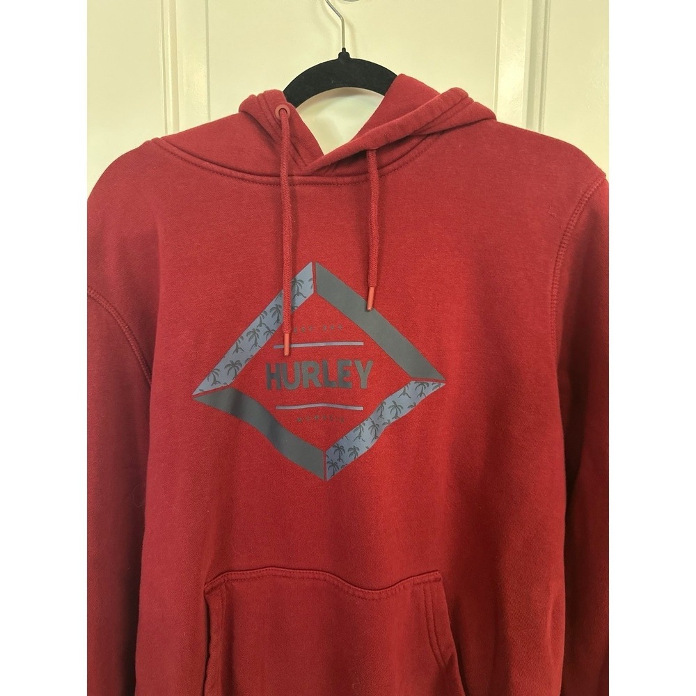Hurley Mens Burgundy Red Graphic Logo Pullover Hoodie Sweatshirt Size Medium
